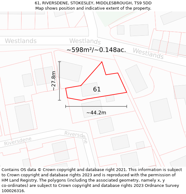 61, RIVERSDENE, STOKESLEY, MIDDLESBROUGH, TS9 5DD: Plot and title map