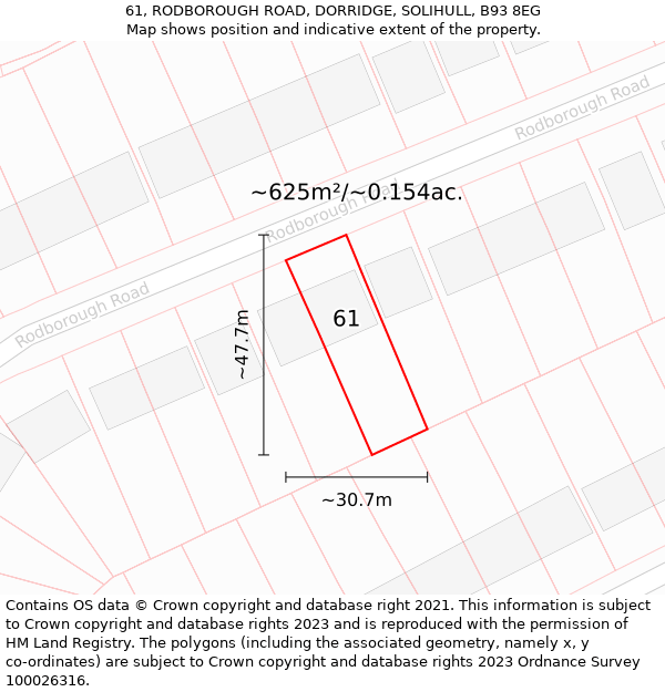 61, RODBOROUGH ROAD, DORRIDGE, SOLIHULL, B93 8EG: Plot and title map