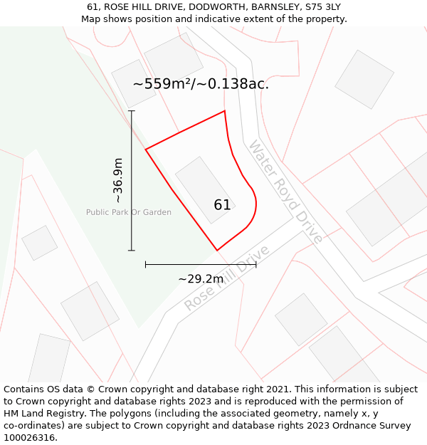 61, ROSE HILL DRIVE, DODWORTH, BARNSLEY, S75 3LY: Plot and title map