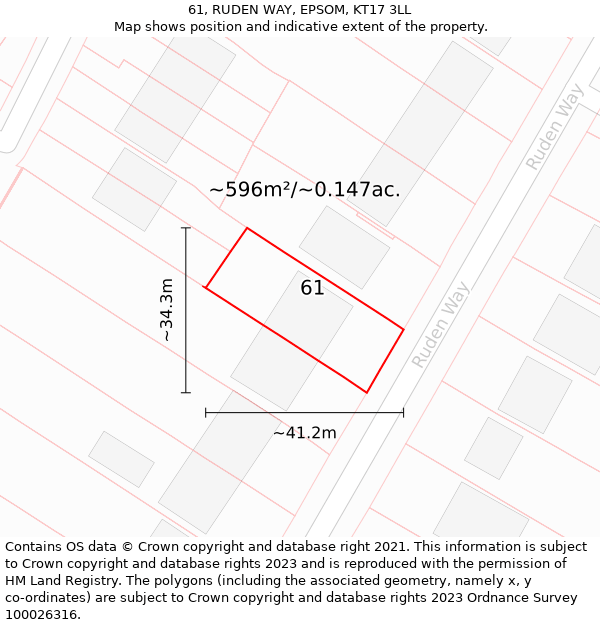 61, RUDEN WAY, EPSOM, KT17 3LL: Plot and title map