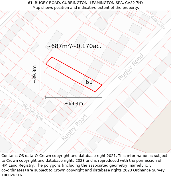 61, RUGBY ROAD, CUBBINGTON, LEAMINGTON SPA, CV32 7HY: Plot and title map