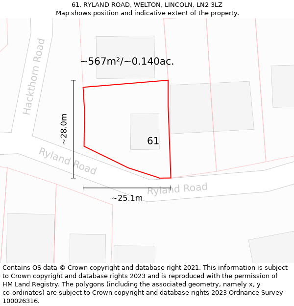 61, RYLAND ROAD, WELTON, LINCOLN, LN2 3LZ: Plot and title map