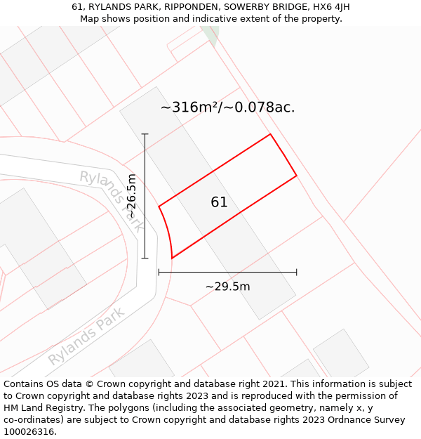 61, RYLANDS PARK, RIPPONDEN, SOWERBY BRIDGE, HX6 4JH: Plot and title map