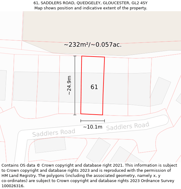 61, SADDLERS ROAD, QUEDGELEY, GLOUCESTER, GL2 4SY: Plot and title map