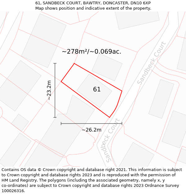 61, SANDBECK COURT, BAWTRY, DONCASTER, DN10 6XP: Plot and title map