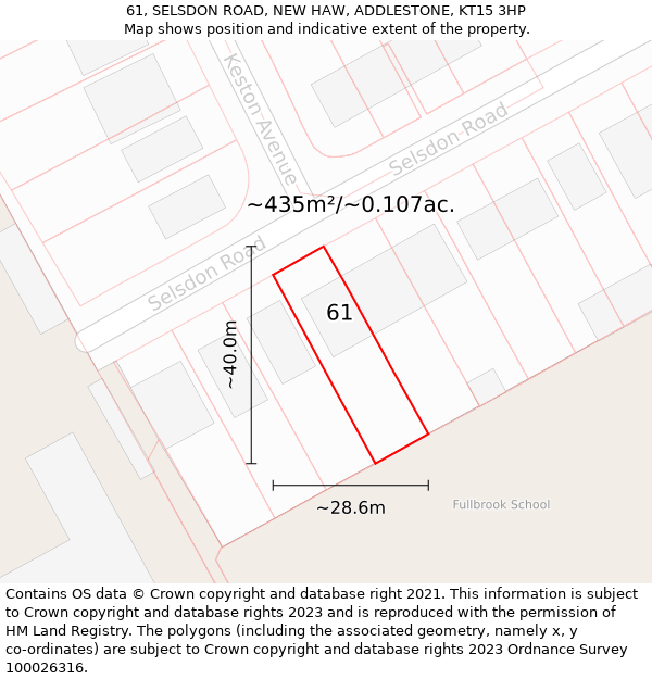 61, SELSDON ROAD, NEW HAW, ADDLESTONE, KT15 3HP: Plot and title map