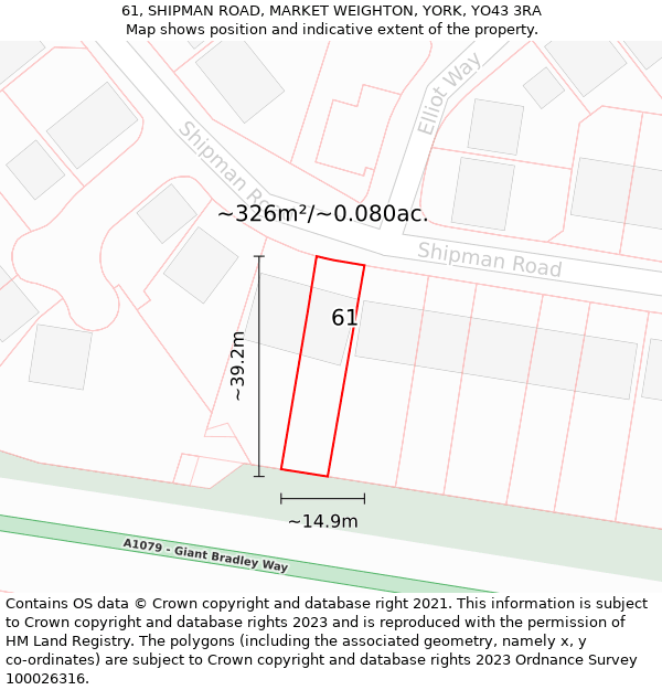 61, SHIPMAN ROAD, MARKET WEIGHTON, YORK, YO43 3RA: Plot and title map