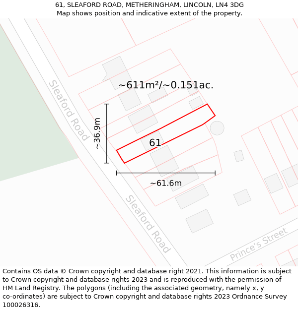 61, SLEAFORD ROAD, METHERINGHAM, LINCOLN, LN4 3DG: Plot and title map