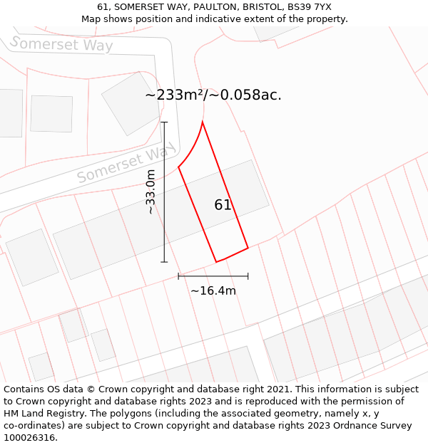 61, SOMERSET WAY, PAULTON, BRISTOL, BS39 7YX: Plot and title map