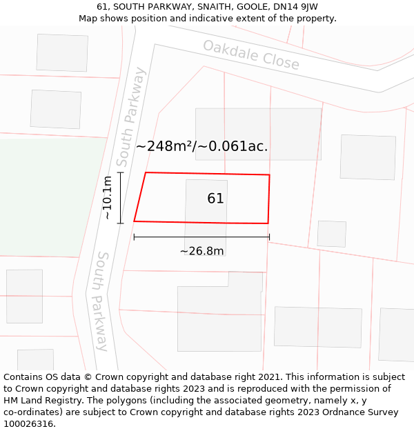 61, SOUTH PARKWAY, SNAITH, GOOLE, DN14 9JW: Plot and title map