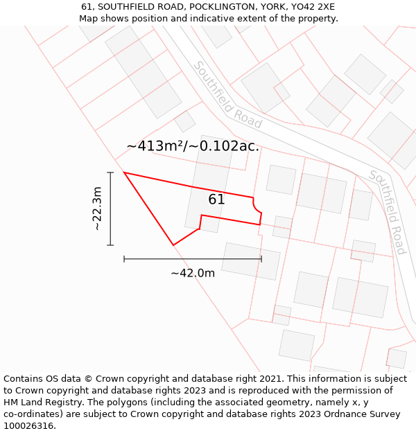 61, SOUTHFIELD ROAD, POCKLINGTON, YORK, YO42 2XE: Plot and title map