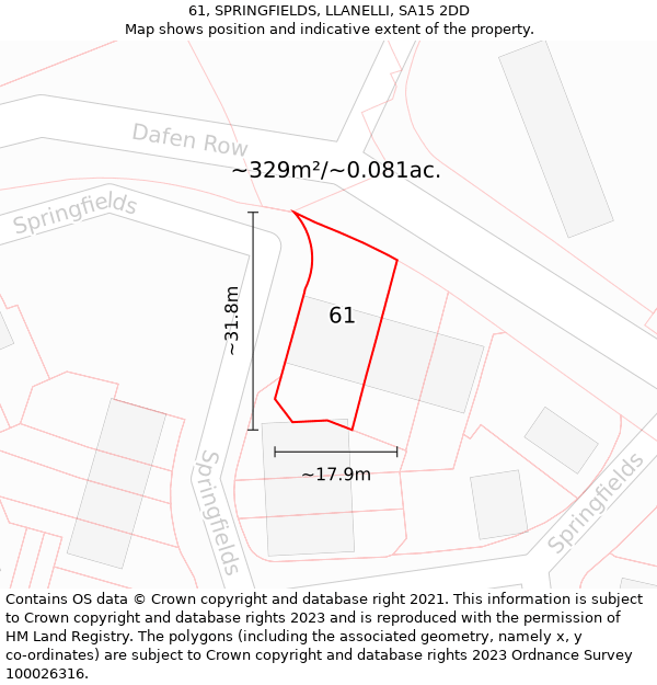 61, SPRINGFIELDS, LLANELLI, SA15 2DD: Plot and title map