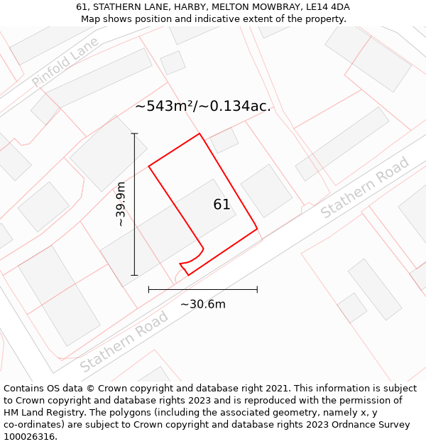 61, STATHERN LANE, HARBY, MELTON MOWBRAY, LE14 4DA: Plot and title map