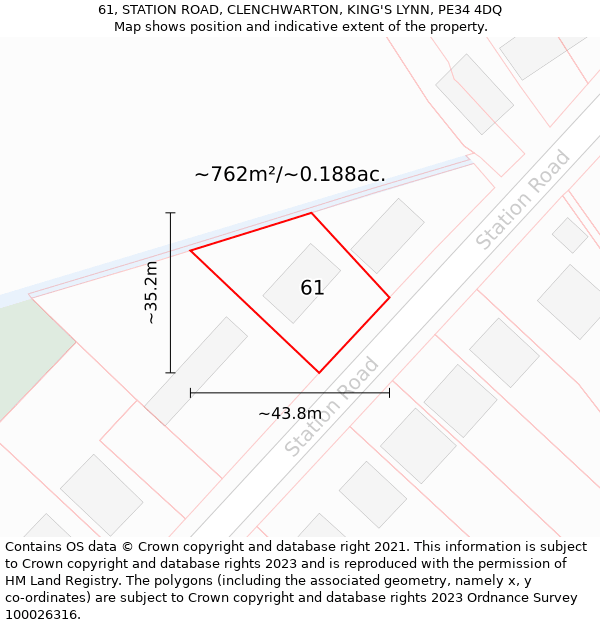 61, STATION ROAD, CLENCHWARTON, KING'S LYNN, PE34 4DQ: Plot and title map