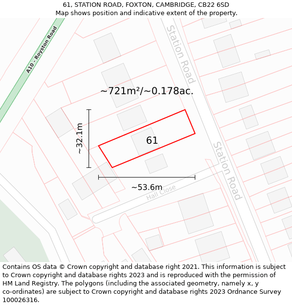 61, STATION ROAD, FOXTON, CAMBRIDGE, CB22 6SD: Plot and title map