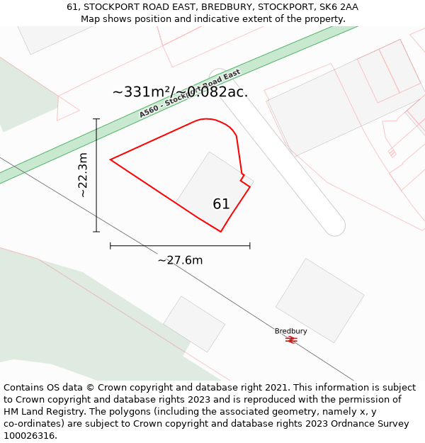 61, STOCKPORT ROAD EAST, BREDBURY, STOCKPORT, SK6 2AA: Plot and title map