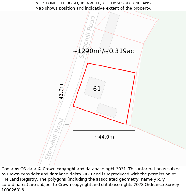 61, STONEHILL ROAD, ROXWELL, CHELMSFORD, CM1 4NS: Plot and title map
