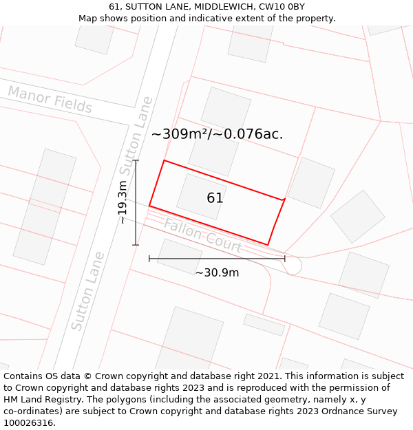 61, SUTTON LANE, MIDDLEWICH, CW10 0BY: Plot and title map