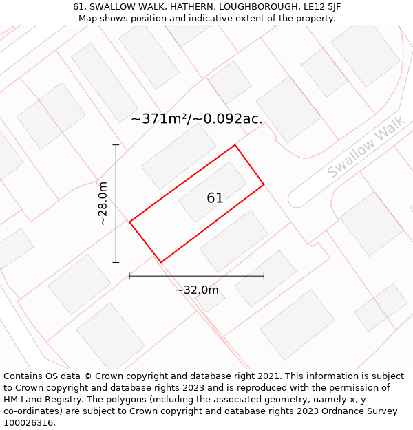 61, SWALLOW WALK, HATHERN, LOUGHBOROUGH, LE12 5JF: Plot and title map