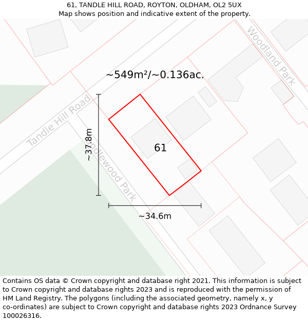 61, TANDLE HILL ROAD, ROYTON, OLDHAM, OL2 5UX: Plot and title map