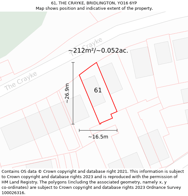 61, THE CRAYKE, BRIDLINGTON, YO16 6YP: Plot and title map