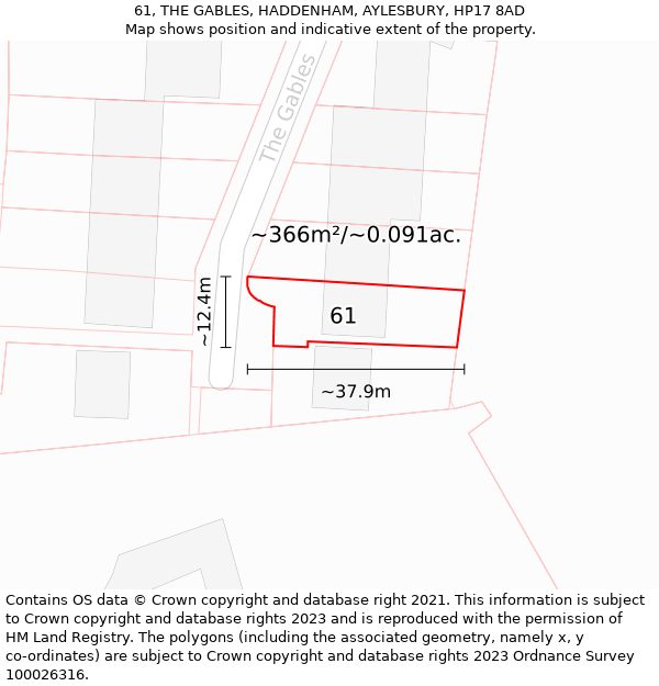 61, THE GABLES, HADDENHAM, AYLESBURY, HP17 8AD: Plot and title map