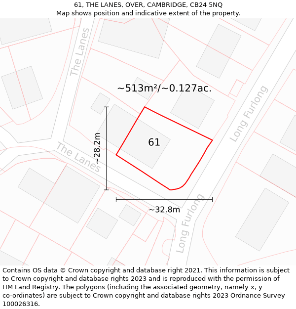 61, THE LANES, OVER, CAMBRIDGE, CB24 5NQ: Plot and title map