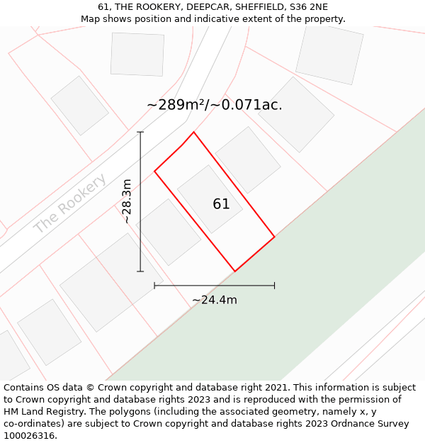 61, THE ROOKERY, DEEPCAR, SHEFFIELD, S36 2NE: Plot and title map