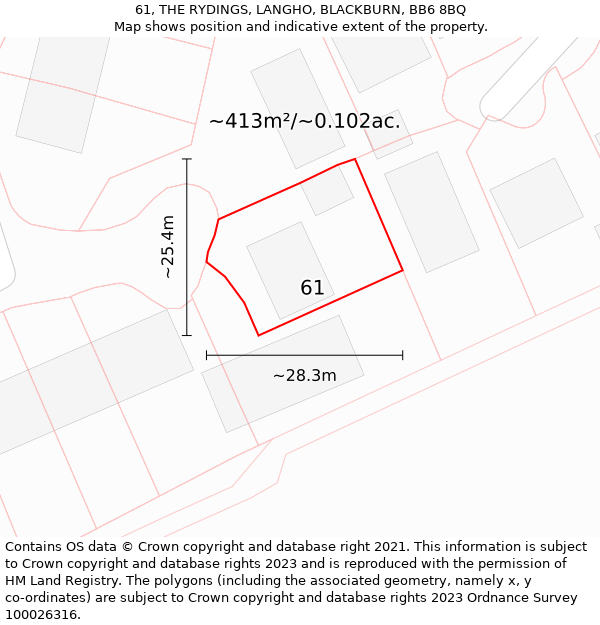 61, THE RYDINGS, LANGHO, BLACKBURN, BB6 8BQ: Plot and title map