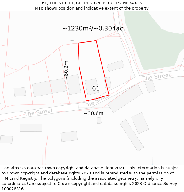 61, THE STREET, GELDESTON, BECCLES, NR34 0LN: Plot and title map