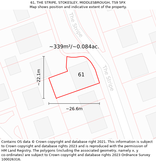 61, THE STRIPE, STOKESLEY, MIDDLESBROUGH, TS9 5PX: Plot and title map