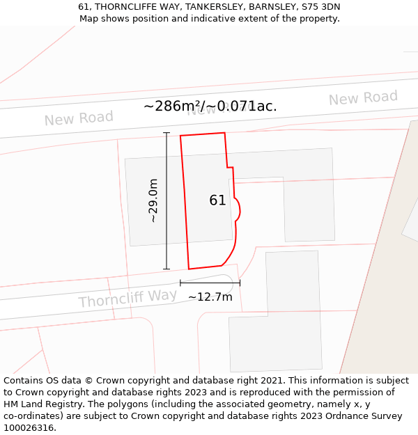 61, THORNCLIFFE WAY, TANKERSLEY, BARNSLEY, S75 3DN: Plot and title map