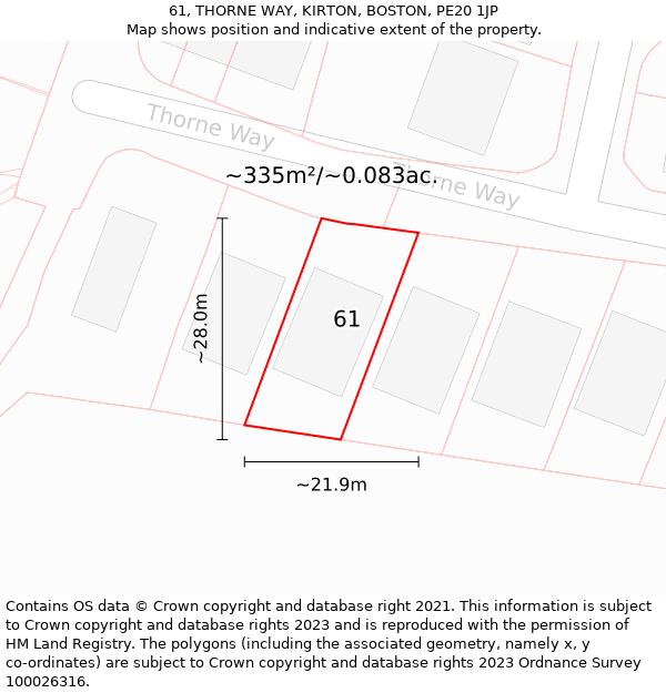 61, THORNE WAY, KIRTON, BOSTON, PE20 1JP: Plot and title map