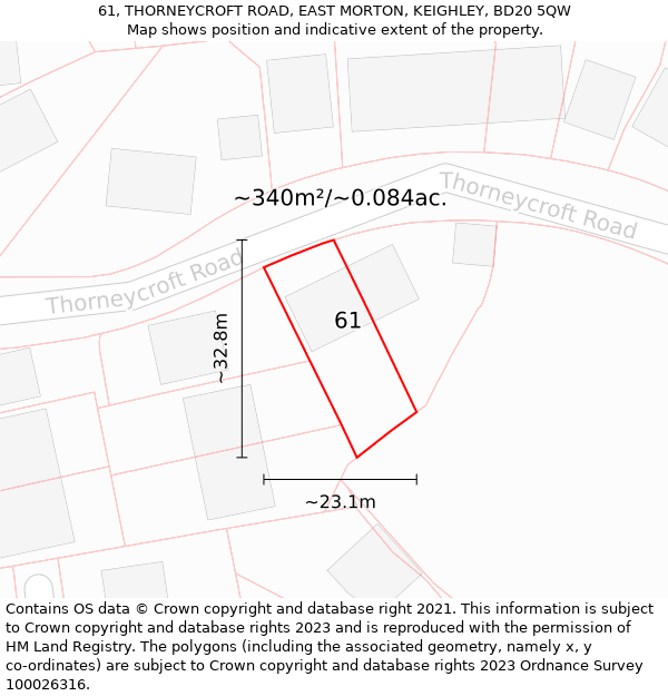 61, THORNEYCROFT ROAD, EAST MORTON, KEIGHLEY, BD20 5QW: Plot and title map