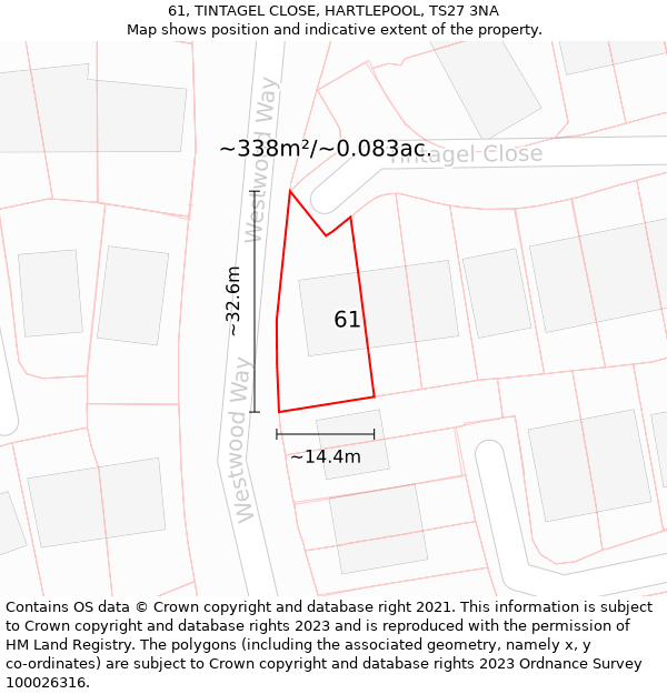 61, TINTAGEL CLOSE, HARTLEPOOL, TS27 3NA: Plot and title map