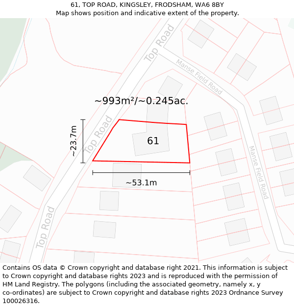 61, TOP ROAD, KINGSLEY, FRODSHAM, WA6 8BY: Plot and title map