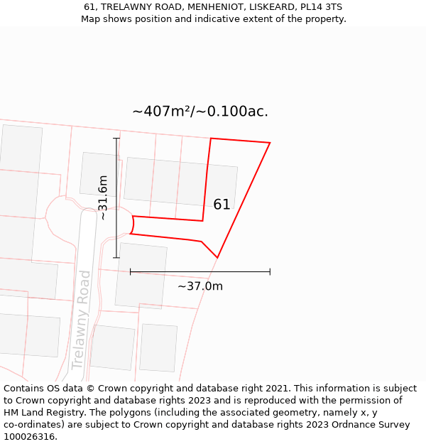 61, TRELAWNY ROAD, MENHENIOT, LISKEARD, PL14 3TS: Plot and title map