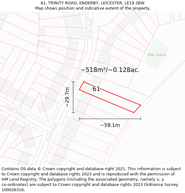 61, TRINITY ROAD, ENDERBY, LEICESTER, LE19 2BW: Plot and title map