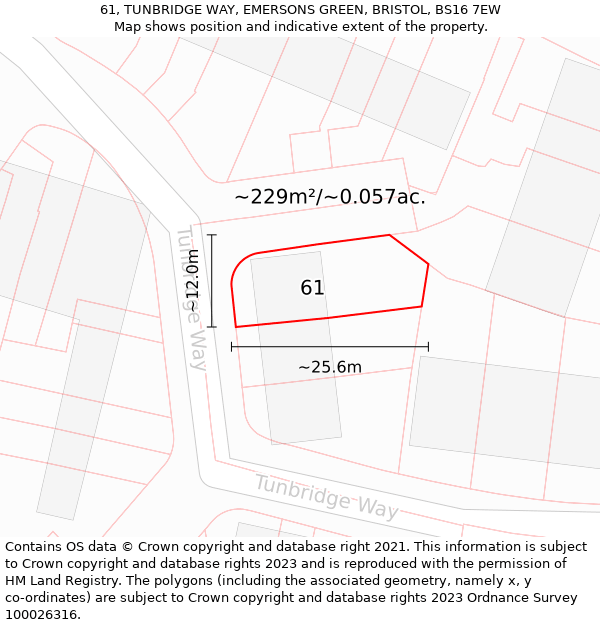 61, TUNBRIDGE WAY, EMERSONS GREEN, BRISTOL, BS16 7EW: Plot and title map