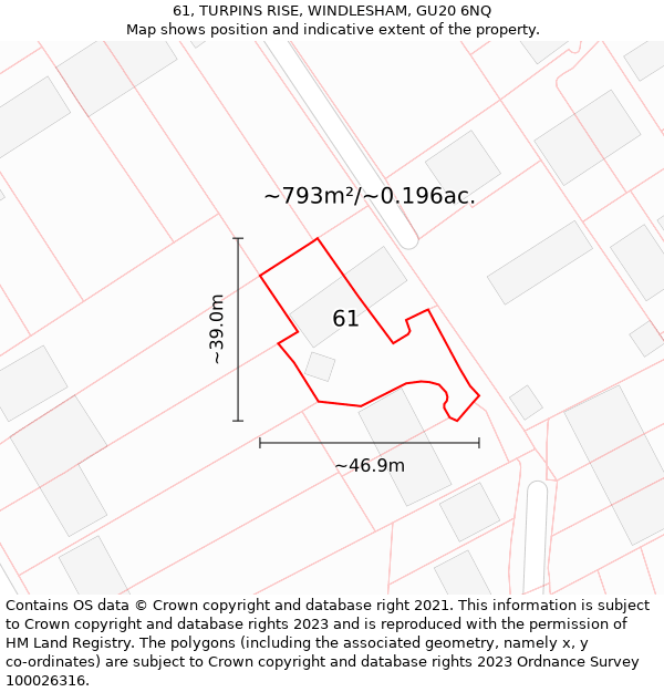 61, TURPINS RISE, WINDLESHAM, GU20 6NQ: Plot and title map