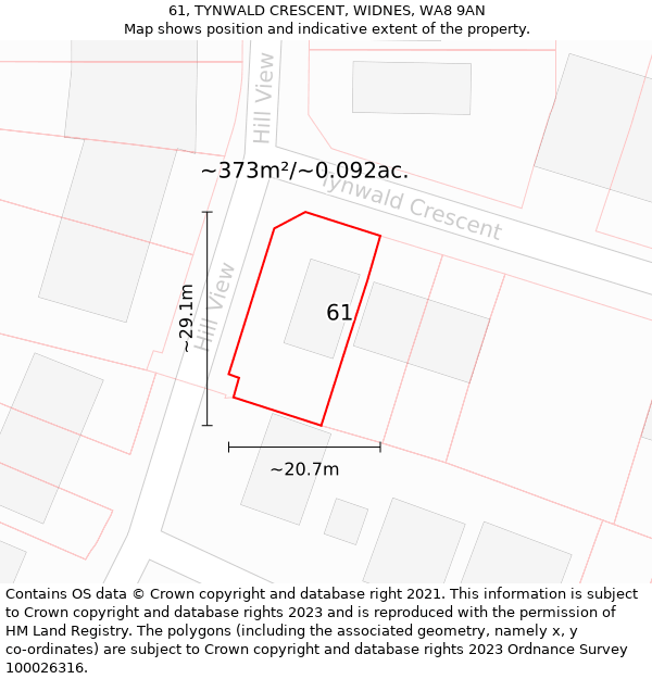 61, TYNWALD CRESCENT, WIDNES, WA8 9AN: Plot and title map