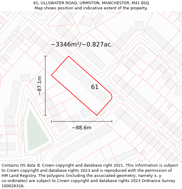 61, ULLSWATER ROAD, URMSTON, MANCHESTER, M41 8SQ: Plot and title map