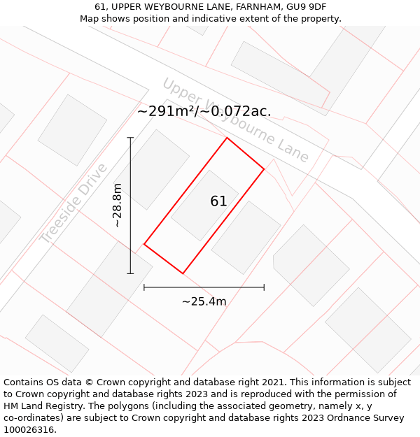 61, UPPER WEYBOURNE LANE, FARNHAM, GU9 9DF: Plot and title map