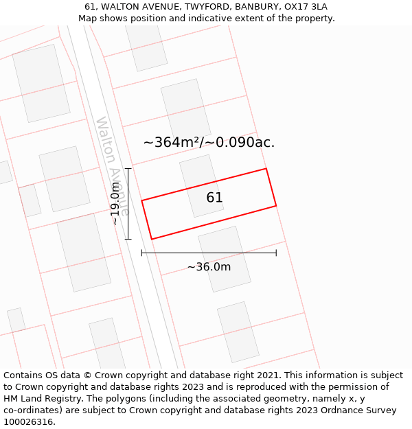 61, WALTON AVENUE, TWYFORD, BANBURY, OX17 3LA: Plot and title map