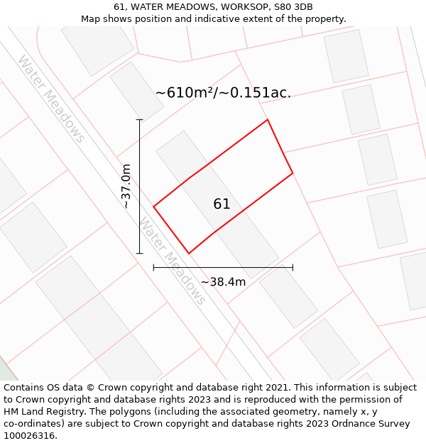 61, WATER MEADOWS, WORKSOP, S80 3DB: Plot and title map