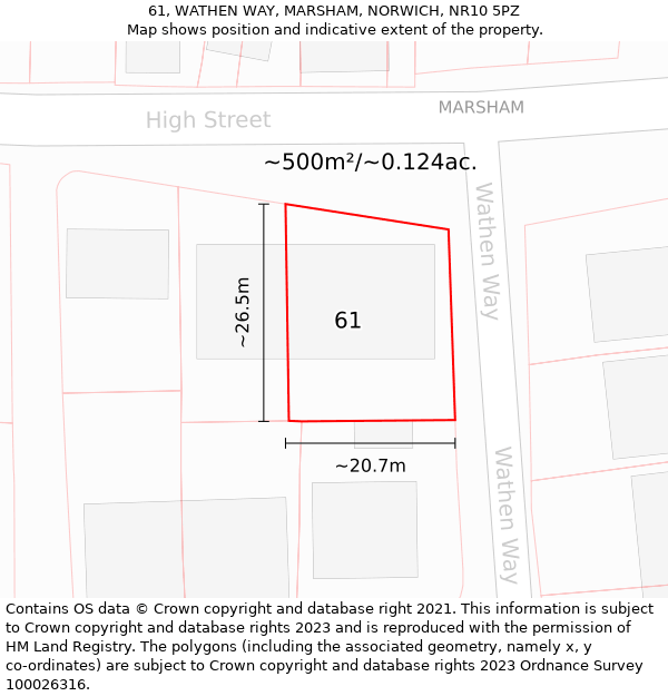 61, WATHEN WAY, MARSHAM, NORWICH, NR10 5PZ: Plot and title map