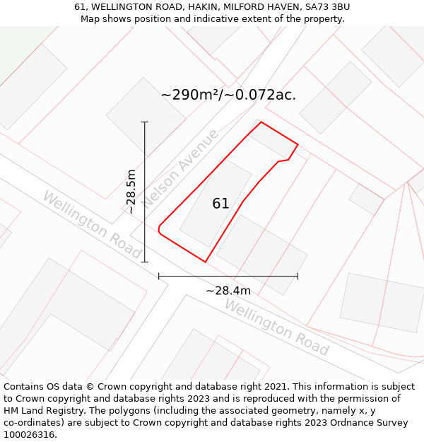 61, WELLINGTON ROAD, HAKIN, MILFORD HAVEN, SA73 3BU: Plot and title map