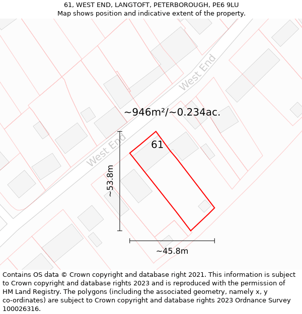 61, WEST END, LANGTOFT, PETERBOROUGH, PE6 9LU: Plot and title map