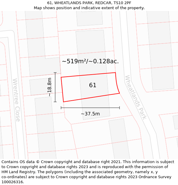 61, WHEATLANDS PARK, REDCAR, TS10 2PF: Plot and title map