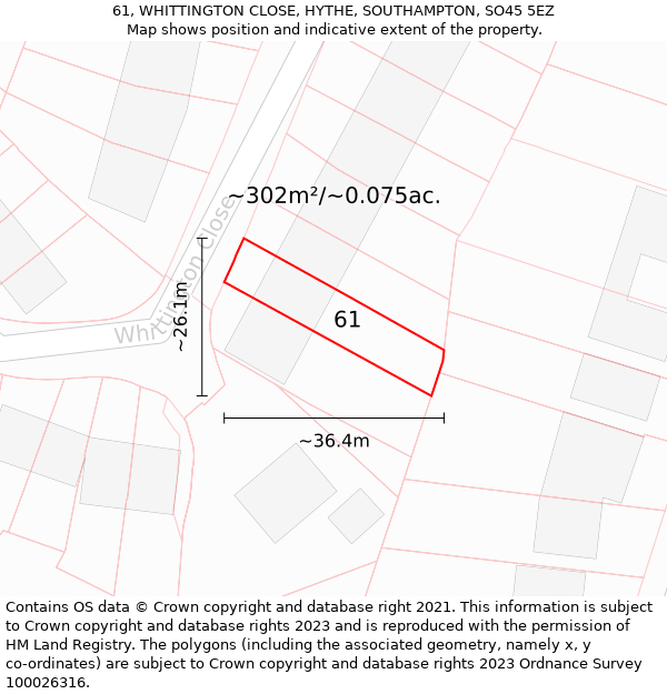 61, WHITTINGTON CLOSE, HYTHE, SOUTHAMPTON, SO45 5EZ: Plot and title map